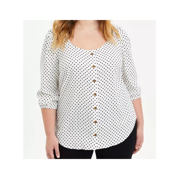 Torrid Rayon Slub Button-Front Puff Sleeve Polka Dot Top Size 2 - Picture 1 of 7
